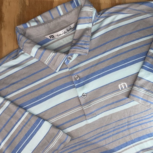 Travis Mathew Other - Travis Mathew Performance Golf‎ Polo XL Blue Gray Striped Pima Cotton Blend